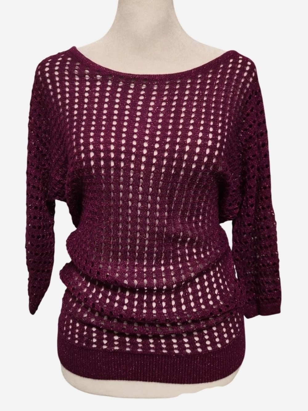Express Open-Knit Scoop Neck Sweater - Burgundy